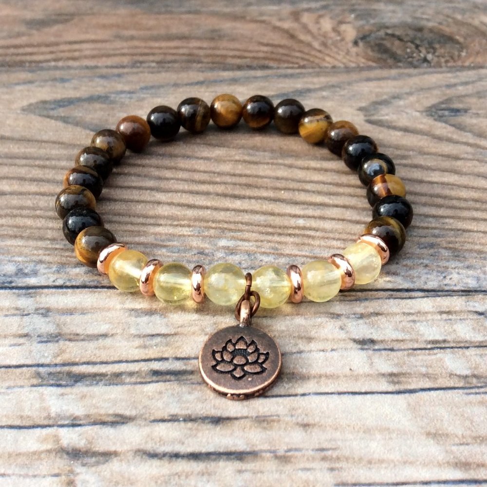 Lotus bracelet with Citrine & Tigers eye, gemstone bracelet